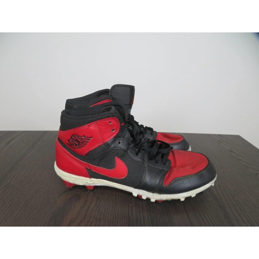 Jordan 1 TD Mid Football Cleats Mens 11 Red Black High Top Shoes AR5604-061